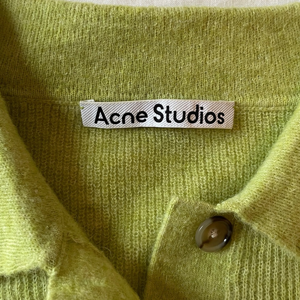 Acne Studios Lime Green Polo Knit Cardigan - Picture 2 of 5